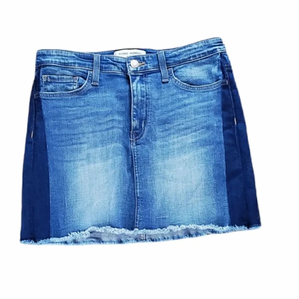 Flying Monkey High Waisted Two Toned Denim Mini Skirt
